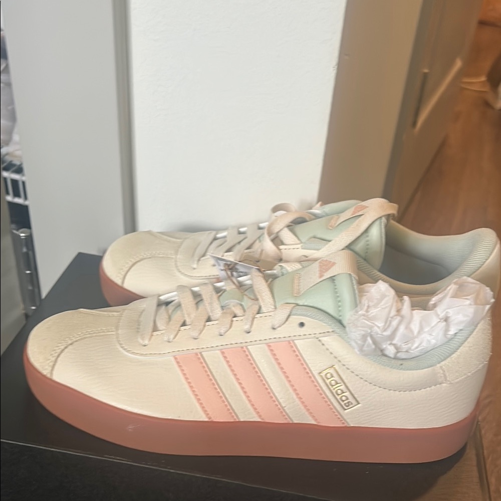 Adidas Cream and Pink Low-Top Sneakers
